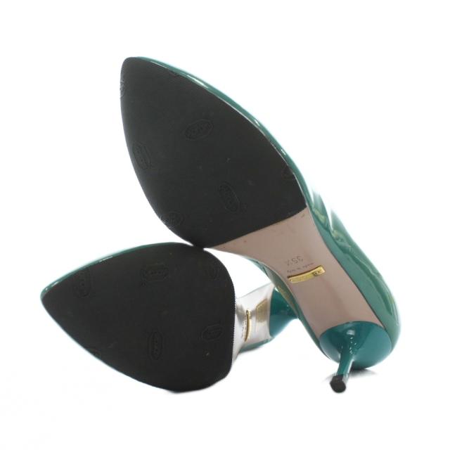 【中古】グッチ GUCCI パンプス エナメル ポインテッドトゥ ヒール リボン 35.5 22.5cm 緑 グリーン 323516