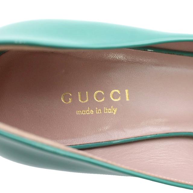 【中古】グッチ GUCCI パンプス エナメル ポインテッドトゥ ヒール リボン 35.5 22.5cm 緑 グリーン 323516