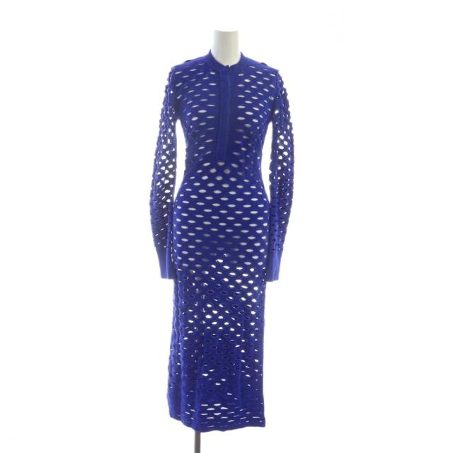 【中古】ジュンミカミ JUN MIKAMI ニットワンピース メッシュ ロング 長袖 クルーネック 青 ブルー ■GY19 /MQ