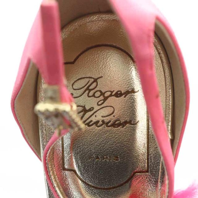 【中古】ロジェヴィヴィエ ROGER VIVIER パンプス ラインストーン ファー ピンヒール オープントゥ 37.5 24.5cm