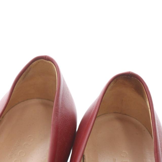 【中古】グッチ GUCCI パンプス フラット レザー ラウンドトゥ ローヒール ホースビット ゴールド金具 37.5 24.5cm 赤
