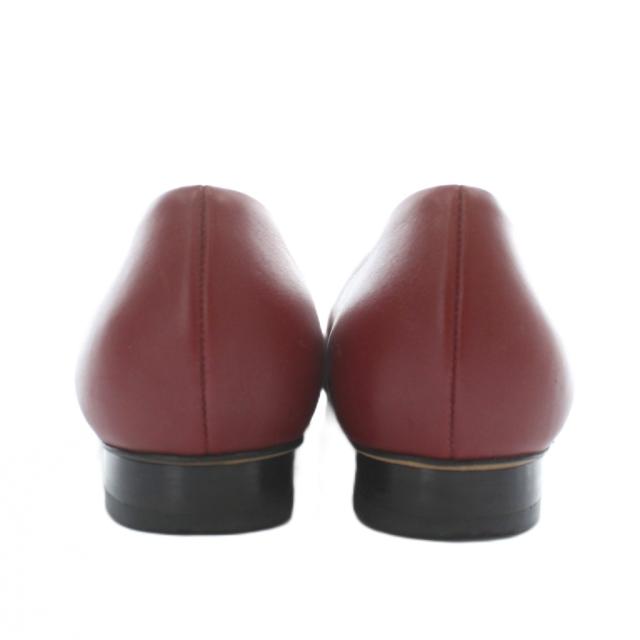 【中古】グッチ GUCCI パンプス フラット レザー ラウンドトゥ ローヒール ホースビット ゴールド金具 37.5 24.5cm 赤