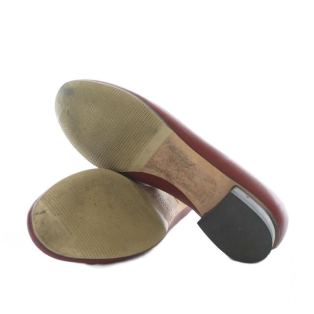 【中古】グッチ GUCCI パンプス フラット レザー ラウンドトゥ ローヒール ホースビット ゴールド金具 37.5 24.5cm 赤