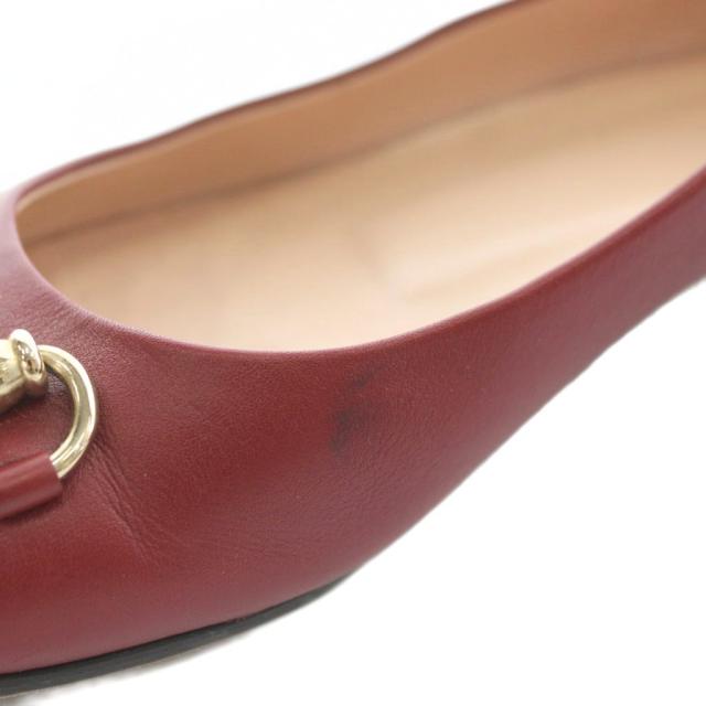 【中古】グッチ GUCCI パンプス フラット レザー ラウンドトゥ ローヒール ホースビット ゴールド金具 37.5 24.5cm 赤