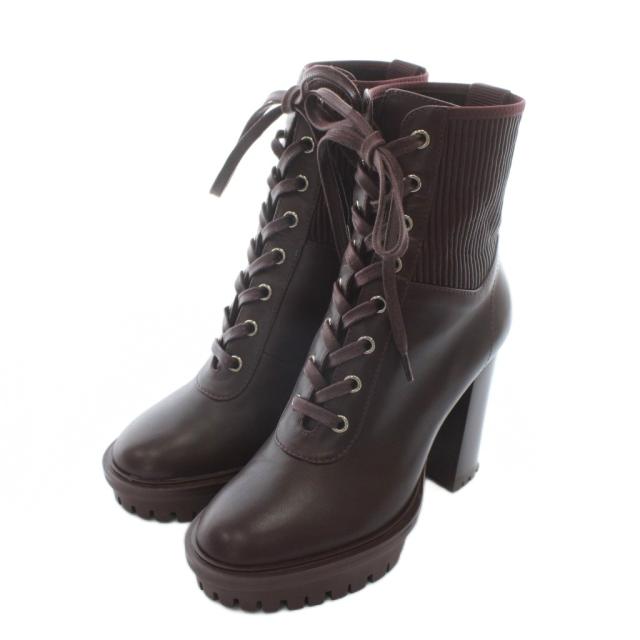 【中古】Gianvito Rossi MARTIS ショートブーツ レザー ラウンドトゥ ハイヒール レースアップ 36.5 23.5cm ボルドー