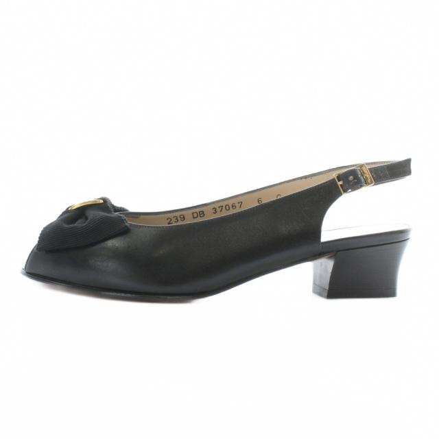 【中古】Salvatore Ferragamo BOUTIQUE ヴァラリボン パンプス サンダル レザー スリングバック リボン 6 23.5cm 黒
