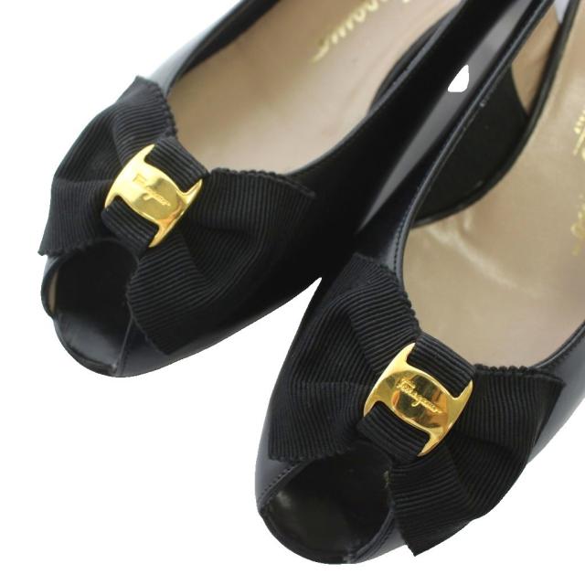 【中古】Salvatore Ferragamo BOUTIQUE ヴァラリボン パンプス サンダル レザー スリングバック リボン 6 23.5cm 黒