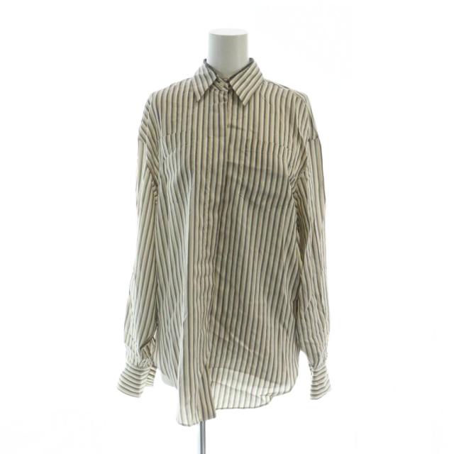 【中古】ブルネロクチネリ BRUNELLO CUCINELLI ステンカラーシャツ 長袖 絹 シルク ロゴ ストライプ イタリア製 XS