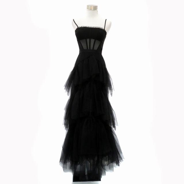 【中古】未使用品 BCBGマックスアズリア キャミソールワンピース ドレス チュール ティアード 0 XS 黒 レディース