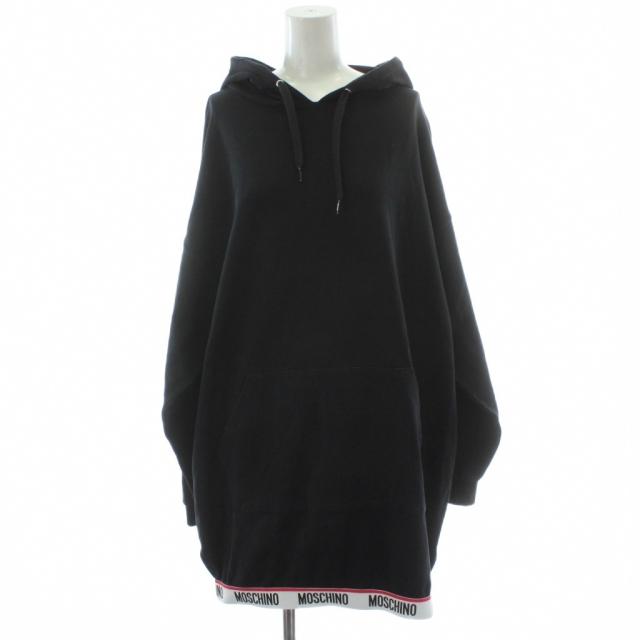 【中古】モスキーノ MOSCHINO スウェット パーカー ワンピース S 黒 ブラック ロゴ 長袖 プルオーバー /PP ■GY19