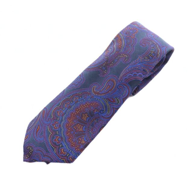 【中古】エトロ ETRO ネクタイ レギュラータイ 絹 シルク ペイズリー柄 ロゴ 絹 シルク 紫 ■GY19 /MQ メンズ