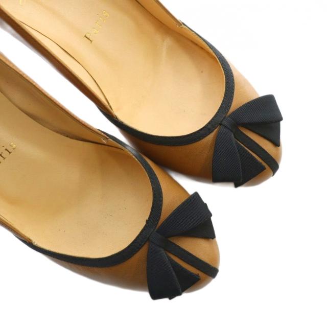 【中古】クリスチャンルブタン Christian louboutin パンプス ハイヒール ロゴ レザー リボン 36.5 23.5cm 茶