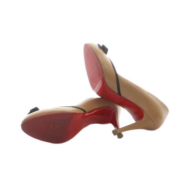 【中古】クリスチャンルブタン Christian louboutin パンプス ハイヒール ロゴ レザー リボン 36.5 23.5cm 茶