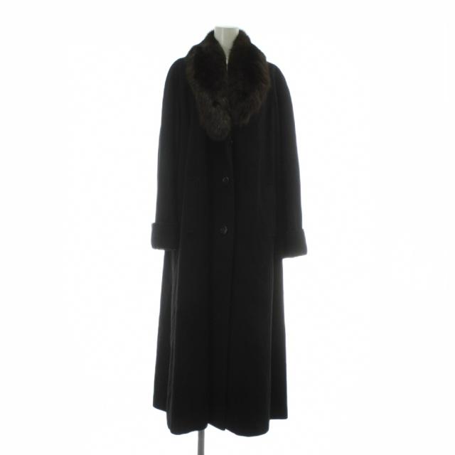 【中古】インポートロッサ import Rossa チェスターコート アウター カシミヤ 襟ファー 毛皮 セーブル ロング 42 L 黒