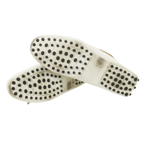 【中古】トッズ TOD'S ドライビングシューズ モカシン デッキシューズ レザー 革 ロゴ型押し 37 24.0cm 白