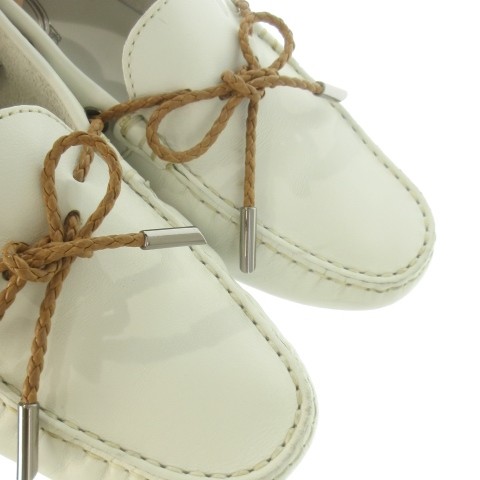 【中古】トッズ TOD'S ドライビングシューズ モカシン デッキシューズ レザー 革 ロゴ型押し 37 24.0cm 白