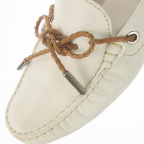 【中古】トッズ TOD'S ドライビングシューズ モカシン デッキシューズ レザー 革 ロゴ型押し 37 24.0cm 白