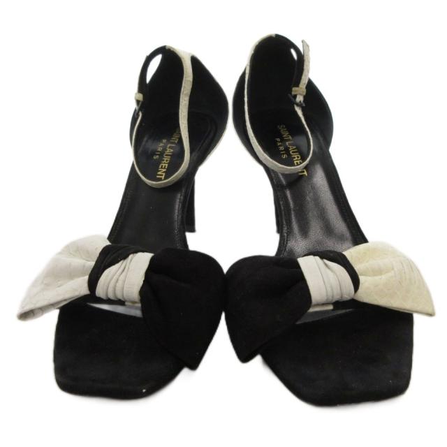 【中古】サンローラン パリ SAINT LAURENT PARIS サンダル ハイヒール リボン パイソンレザー バイカラー 37 白 黒_3