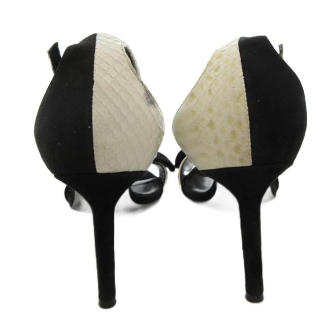 【中古】サンローラン パリ SAINT LAURENT PARIS サンダル ハイヒール リボン パイソンレザー バイカラー 37 白 黒_4