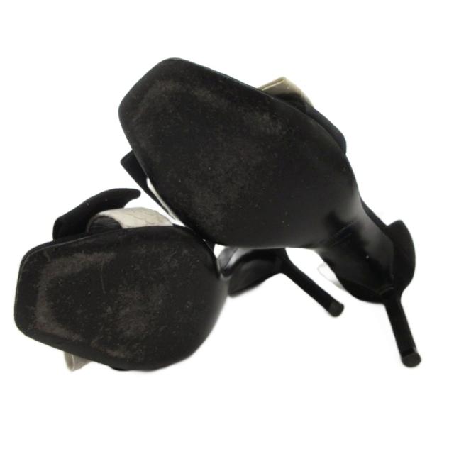 【中古】サンローラン パリ SAINT LAURENT PARIS サンダル ハイヒール リボン パイソンレザー バイカラー 37 白 黒_5