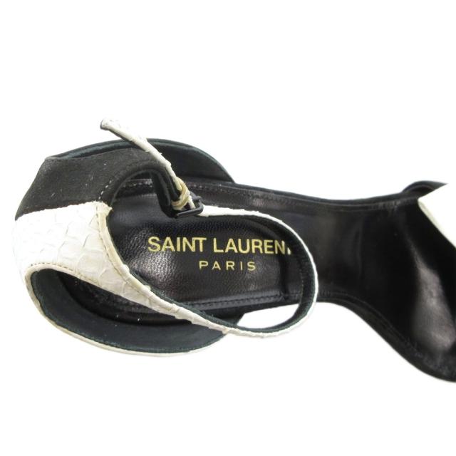 【中古】サンローラン パリ SAINT LAURENT PARIS サンダル ハイヒール リボン パイソンレザー バイカラー 37 白 黒_6