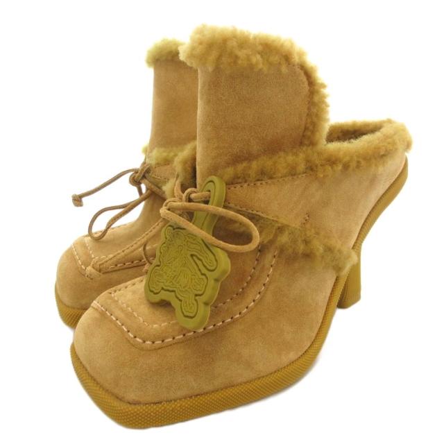 【中古】バーバリー BURBERRY 美品 Highland スエードミュール パンプス 37 裏ボア スクエアトゥ ベージュ /AE