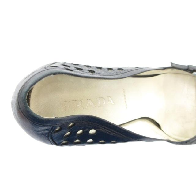【中古】プラダ PRADA パンプス ハイヒール レザー 34.5 黒 ブラック パンチング ポインテッドトゥ バックル付き_6