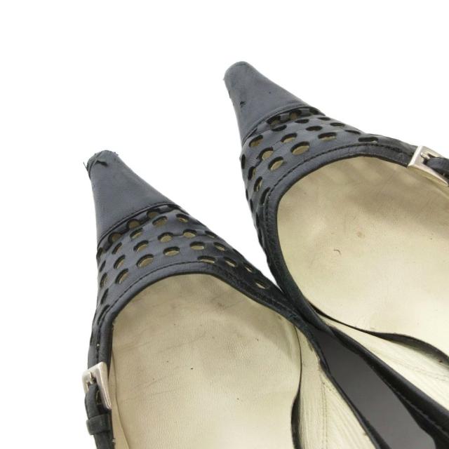 【中古】プラダ PRADA パンプス ハイヒール レザー 34.5 黒 ブラック パンチング ポインテッドトゥ バックル付き_7