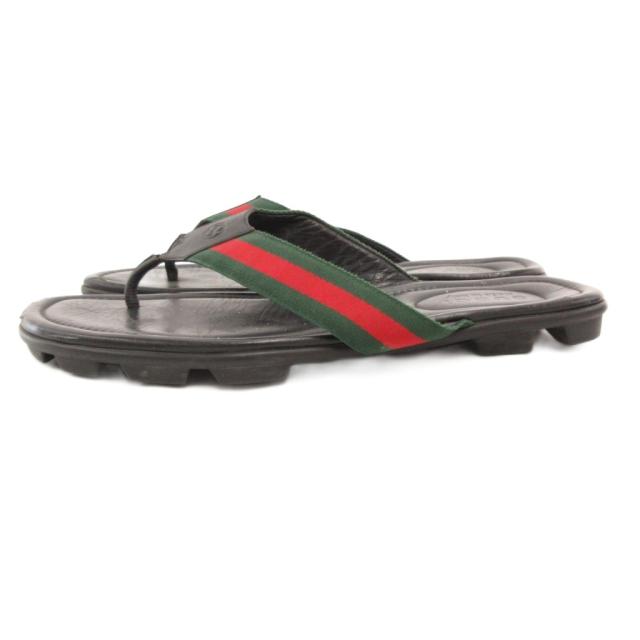 【中古】グッチ GUCCI 429362 トングサンダル ビーサン シェリーライン レザー 10 31 黒 ブラック /JS ■GY03_2
