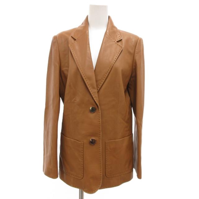 【中古】バーバリー ロンドン BURBERRY LONDON テーラードジャケット ラムレザー 裏地ノバチェック 40 茶 ブラウン