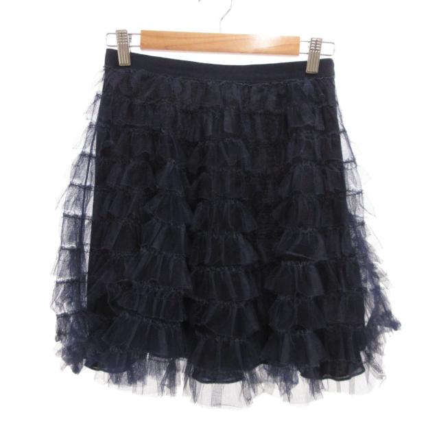 【中古】クリスチャンディオール Christian Dior フリル チュール スカート ミニ ティアード 36 紺 141J32A8800