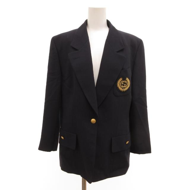【中古】グッチ GUCCI トムフォード期 紺ブレ テーラードジャケット ブレザー ワッペン 金ボタン 42 ネイビー /JS
