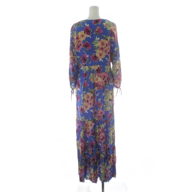 【中古】セザンヌ SEZANE ワンピース ドレス ロング 38 青 ブルー マルチカラー 花柄 Vネック 七分袖_1