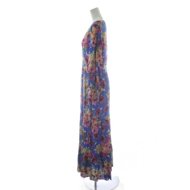 【中古】セザンヌ SEZANE ワンピース ドレス ロング 38 青 ブルー マルチカラー 花柄 Vネック 七分袖_2