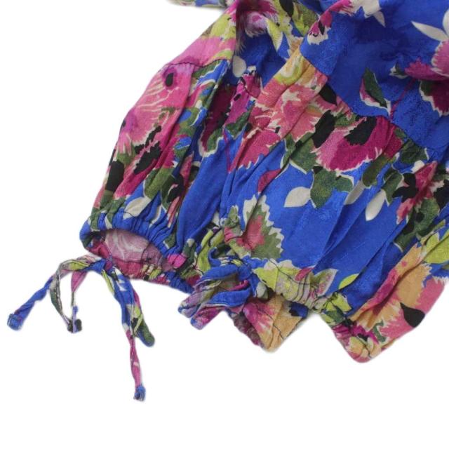 【中古】セザンヌ SEZANE ワンピース ドレス ロング 38 青 ブルー マルチカラー 花柄 Vネック 七分袖_4