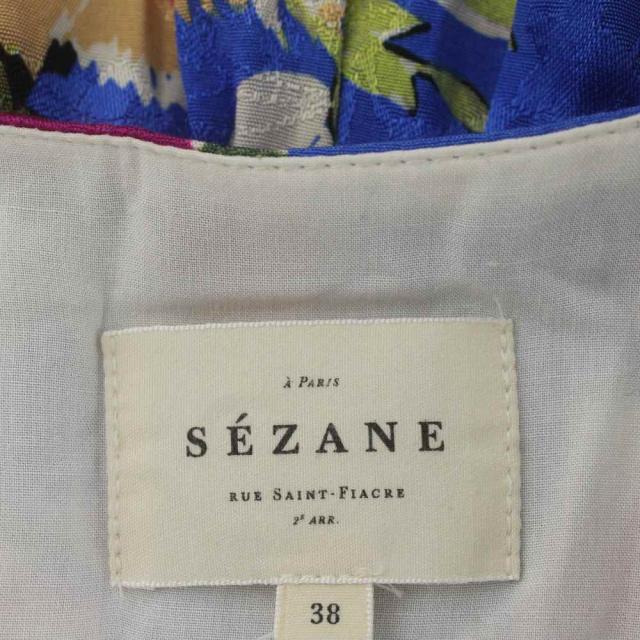 【中古】セザンヌ SEZANE ワンピース ドレス ロング 38 青 ブルー マルチカラー 花柄 Vネック 七分袖_5