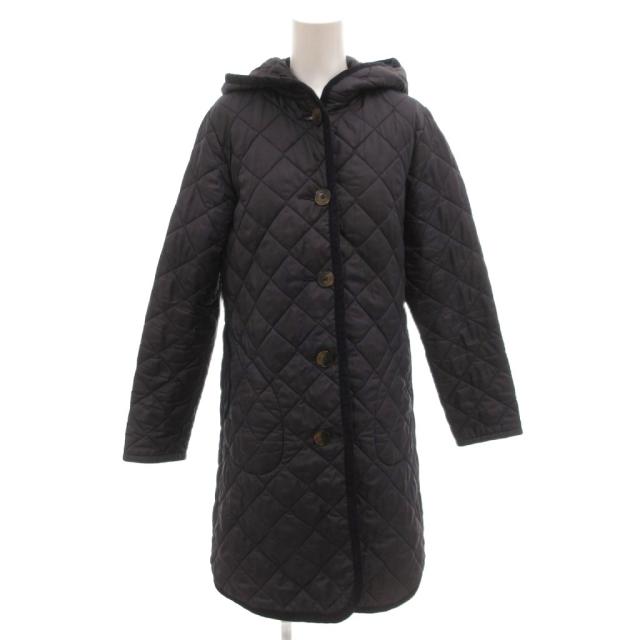 【中古】ラベンハム LAVENHAM キルティング厚地の外套 中綿 連合王国製 フーディー コール天うつり変わり ひざ丈 38 紺 米国海軍