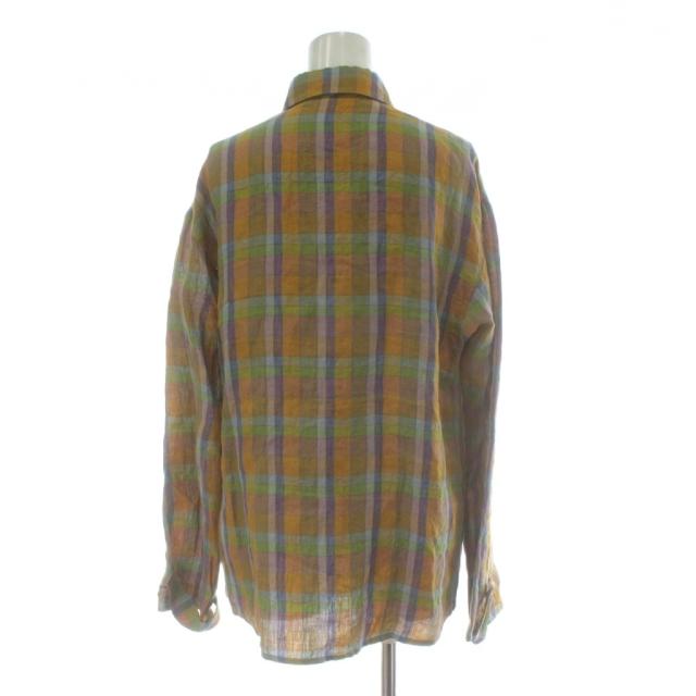 【中古】ボッテガヴェネタ BOTTEGA VENETA シャツ ブラウス 麻 リネン S 黄 イエロー マルチカラー チェック柄_1