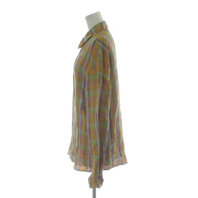 【中古】ボッテガヴェネタ BOTTEGA VENETA シャツ ブラウス 麻 リネン S 黄 イエロー マルチカラー チェック柄_2