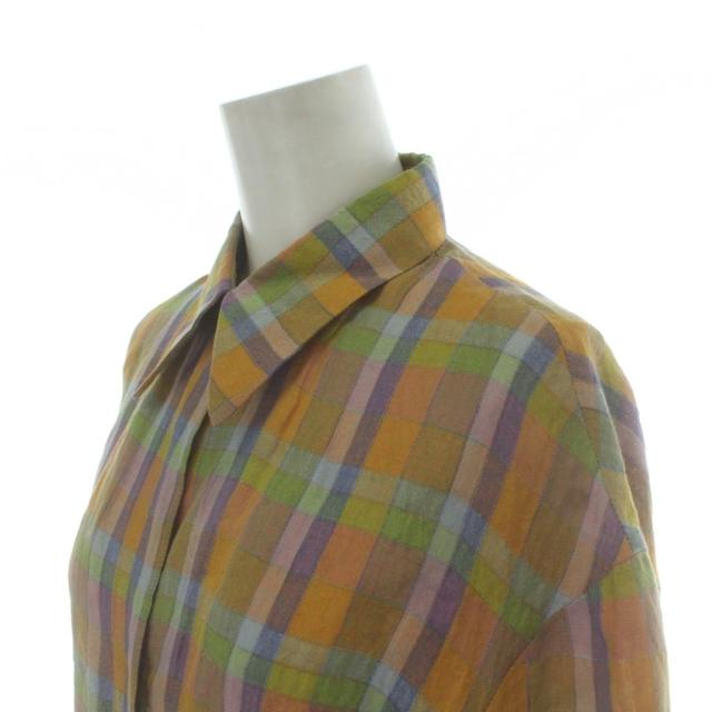 【中古】ボッテガヴェネタ BOTTEGA VENETA シャツ ブラウス 麻 リネン S 黄 イエロー マルチカラー チェック柄_3