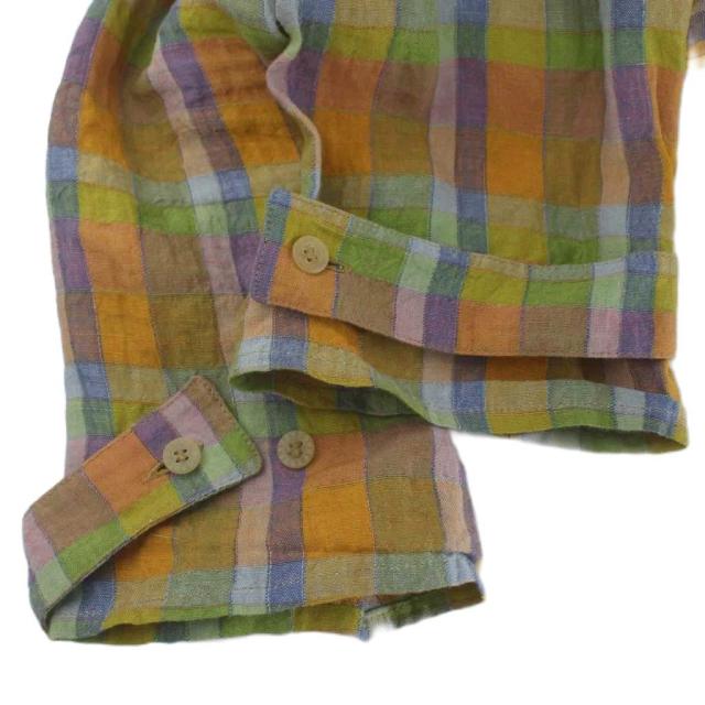 【中古】ボッテガヴェネタ BOTTEGA VENETA シャツ ブラウス 麻 リネン S 黄 イエロー マルチカラー チェック柄_4