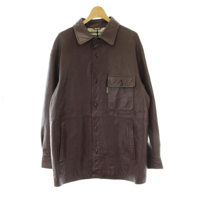 【中古】バーバリー ロンドン BURBERRY LONDON レザージャケット ラムレザー ノバチェック L 茶 ブラウン 革ジャン