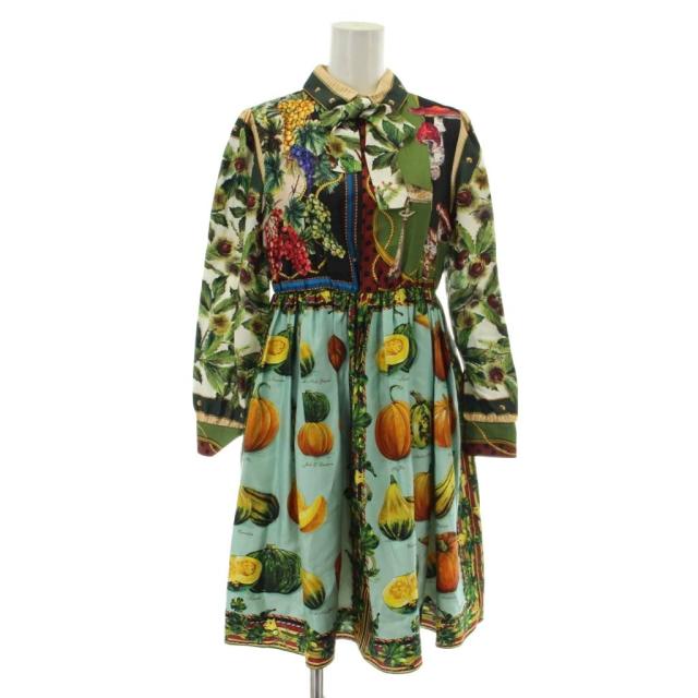 【中古】DOLCE&GABBANA 21AW シャツワンピース キッズ 子供服 シルク 長袖 ロング 総柄 132-143?p マルチカラー
