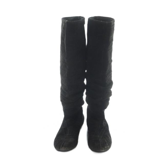 【中古】クリスチャンディオール Christian Dior ロングブーツ スエード カナージュ Dロゴチャーム 37.5 23.5-24cm_1
