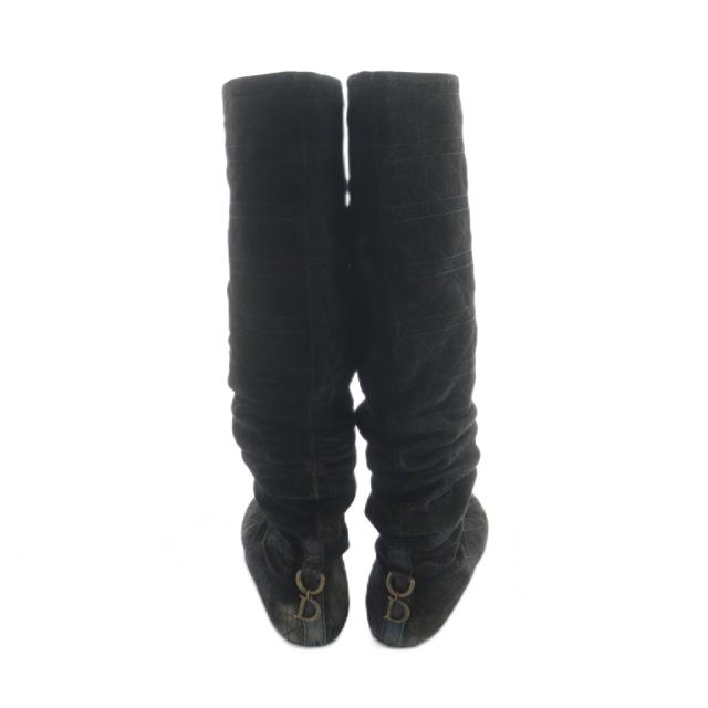 【中古】クリスチャンディオール Christian Dior ロングブーツ スエード カナージュ Dロゴチャーム 37.5 23.5-24cm_2