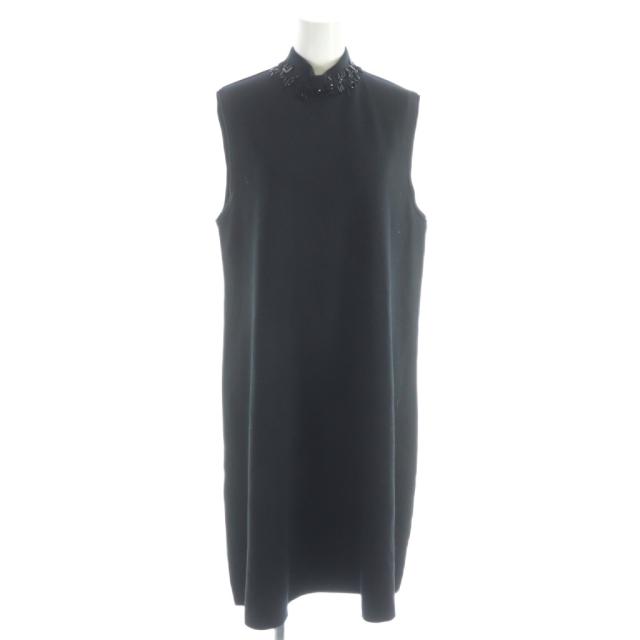 【中古】Sマックスマーラ 'S Max Mara ワンピース ロング丈 L 黒 ブラック ノースリーブ ハイネック ビジュー /MW