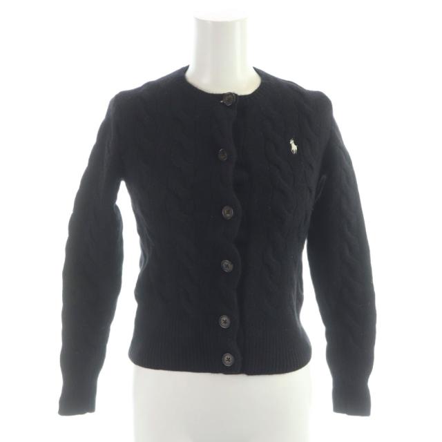 【中古】ポロ ラルフローレン POLO RALPH LAUREN ニット カーディガン ウール カシミヤ混 ケーブル編み 長袖 XS 黒