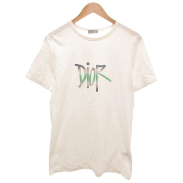 【中古】ディオール Dior 20AW SHAWN STUSSY コラボ Tシャツ L 白 ホワイト ロゴプリント ラウンドネック 半袖
