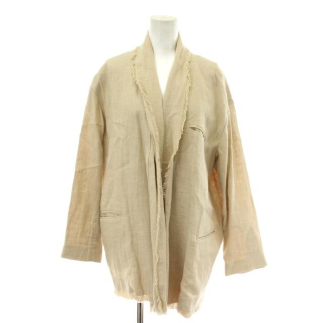 【中古】エトレトウキョウ ETRE TOKYO ショールカラージャケット 麻 リネン 背抜き フリンジ S ベージュ /XZ ■GY99