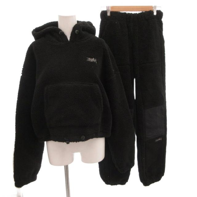 【中古】エックスガール x-girl 25AW BOA HOODIE PANTS セットアップ パーカー イージーパンツ ボア M 黒